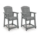 Ary Outdoor Counter Height Stool Chair Set of 2 | Slatted Frame Dark Gray