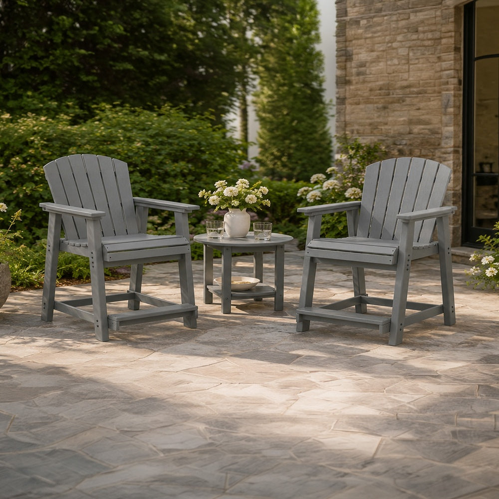 Ary Outdoor Counter Height Stool Chair Set of 2 | Slatted Frame Dark Gray