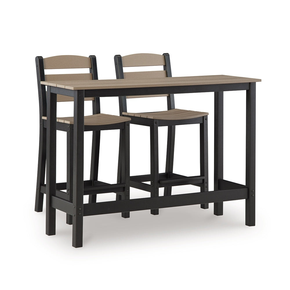 Lene 3pc Outdoor Set w Counter Table & 2 Barstool Chairs | Beige & Black