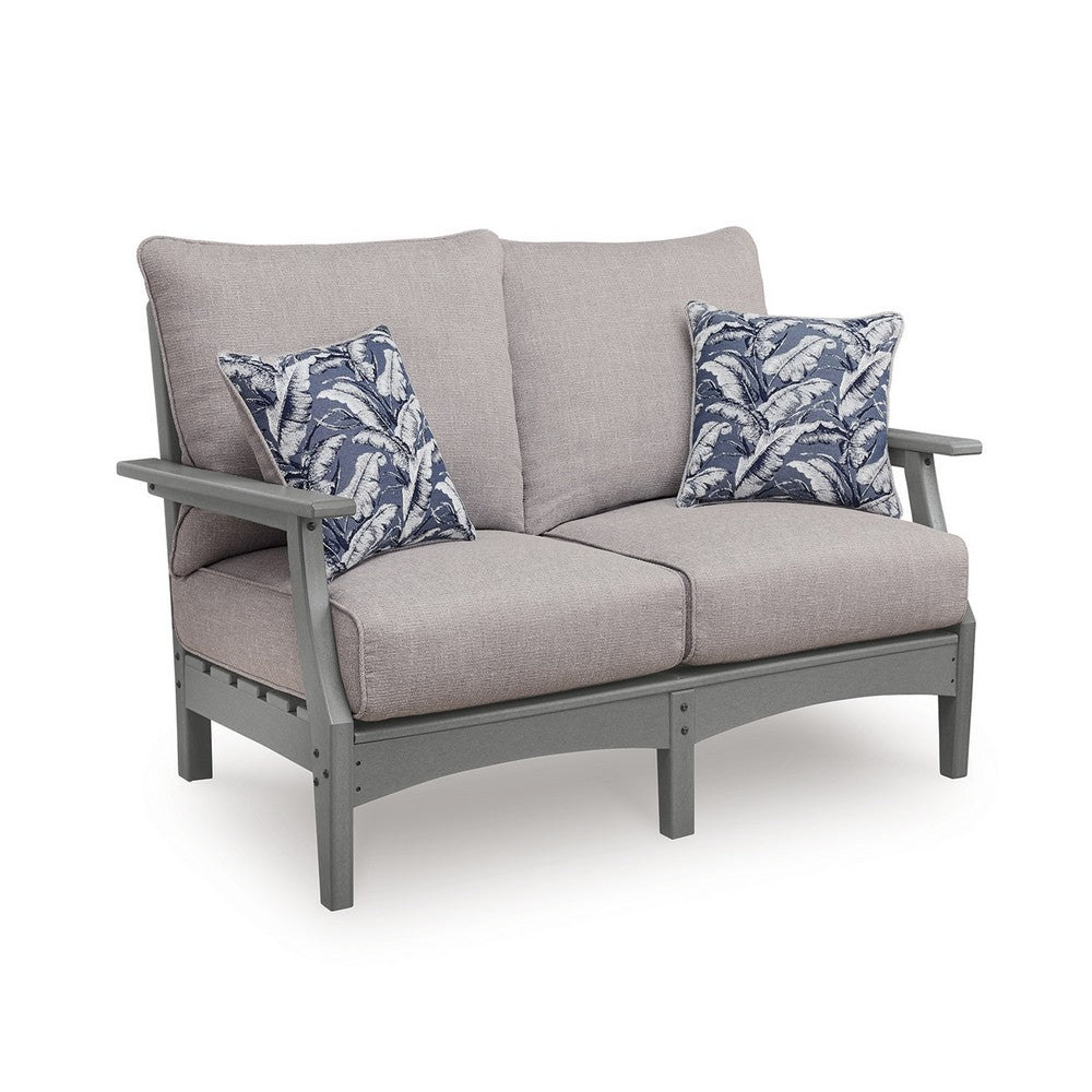 Covi Outdoor Loveseat w 2 Pillows | Foam Fill Nuvella Cushions | Gray 54"