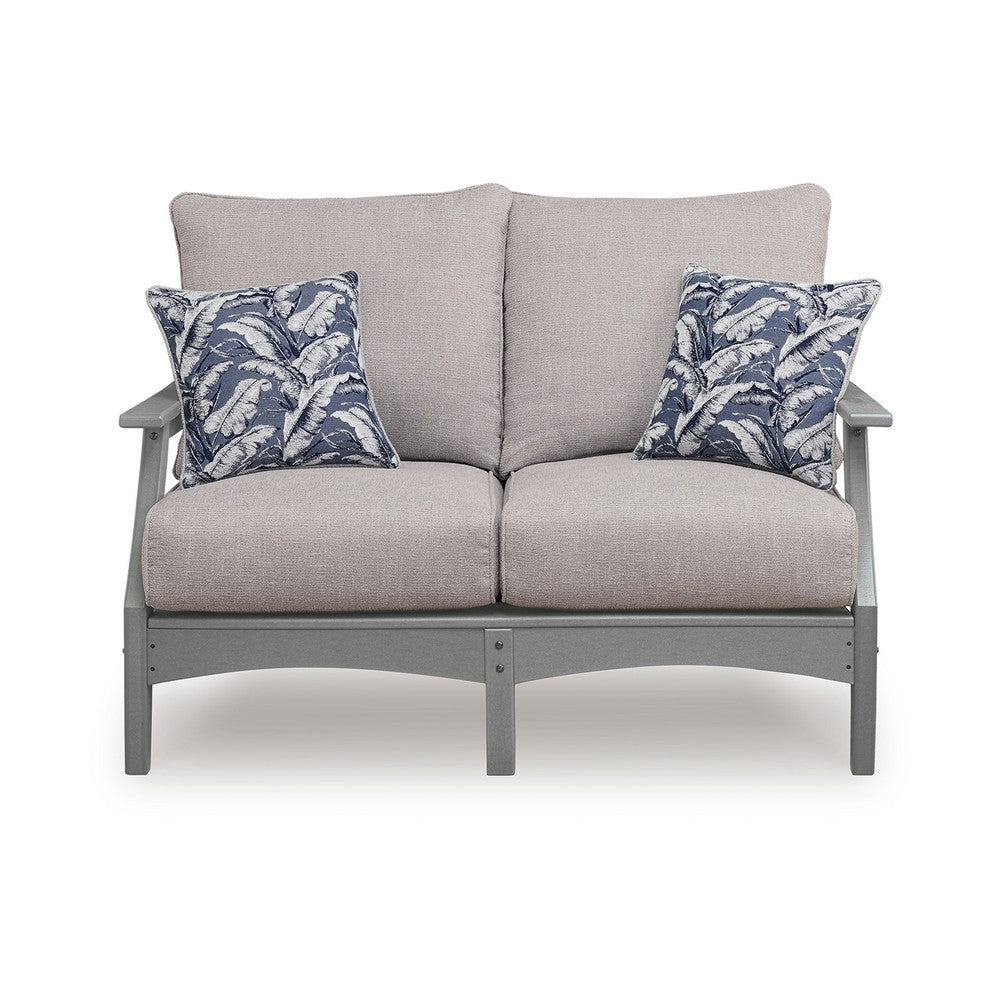 Covi Outdoor Loveseat w 2 Pillows | Foam Fill Nuvella Cushions | Gray 54"