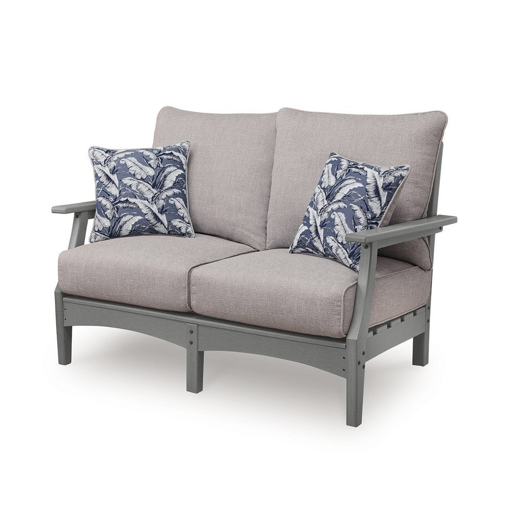 Covi Outdoor Loveseat w 2 Pillows | Foam Fill Nuvella Cushions | Gray 54"