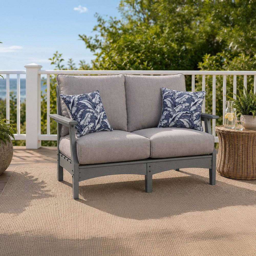 Covi Outdoor Loveseat w 2 Pillows | Foam Fill Nuvella Cushions | Gray 54"