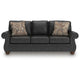 Cyrus Sofa w 2 Pillows | Roll Arms | Nailed Gray Faux Leather 92"