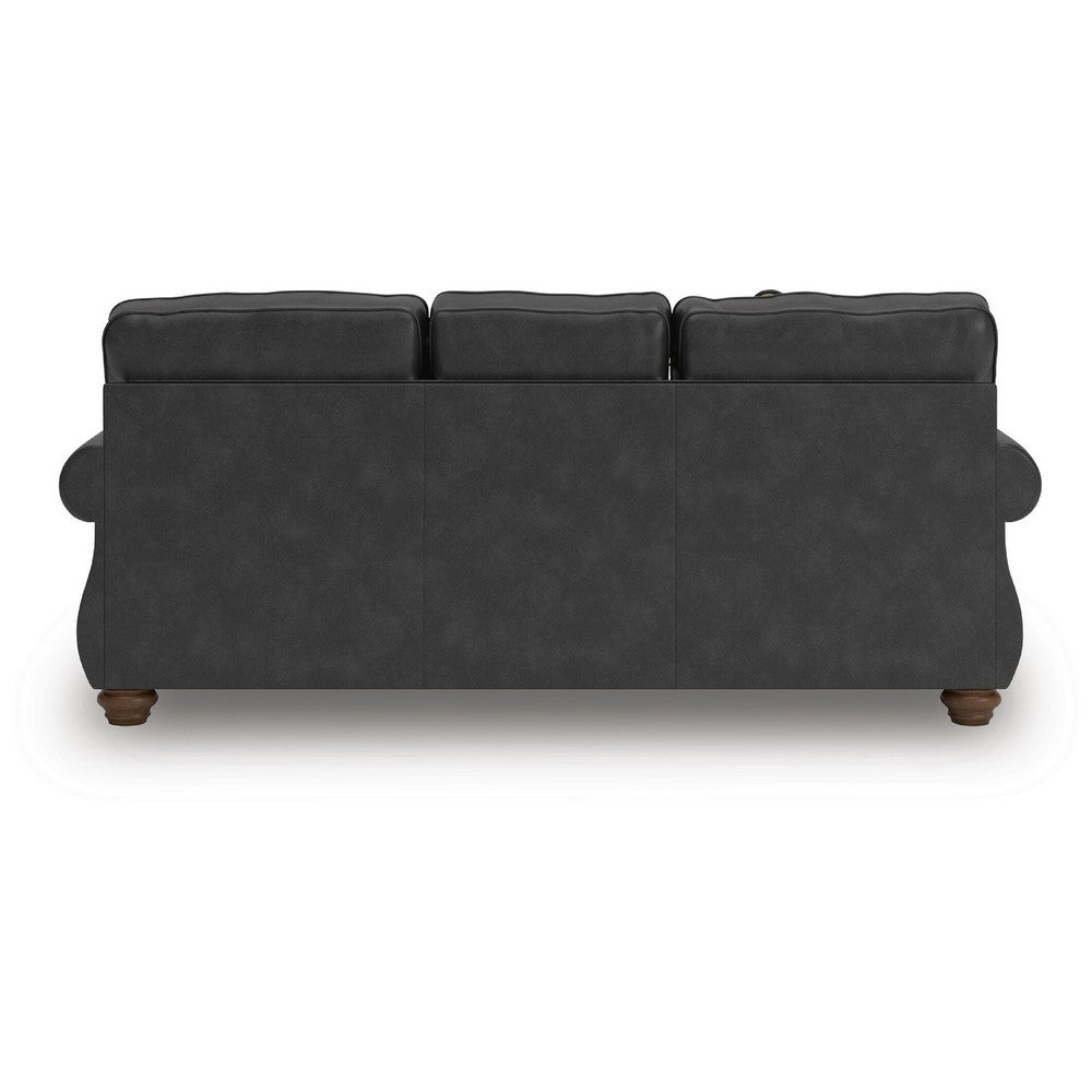 Cyrus Sofa w 2 Pillows | Roll Arms | Nailed Gray Faux Leather 92"