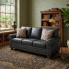 Cyrus Sofa w 2 Pillows | Roll Arms | Nailed Gray Faux Leather 92"