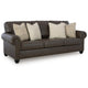 Fecy Sofa | 4 Pillows | Nailed Roll Arms | Umber Brown Faux Leather 98"