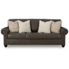 Fecy Sofa | 4 Pillows | Nailed Roll Arms | Umber Brown Faux Leather 98"