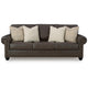 Fecy Sofa | 4 Pillows | Nailed Roll Arms | Umber Brown Faux Leather 98"