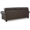 Fecy Sofa | 4 Pillows | Nailed Roll Arms | Umber Brown Faux Leather 98"