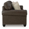 Fecy Sofa | 4 Pillows | Nailed Roll Arms | Umber Brown Faux Leather 98"