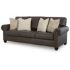 Fecy Sofa | 4 Pillows | Nailed Roll Arms | Umber Brown Faux Leather 98"