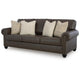 Fecy Sofa | 4 Pillows | Nailed Roll Arms | Umber Brown Faux Leather 98"