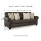 Fecy Sofa | 4 Pillows | Nailed Roll Arms | Umber Brown Faux Leather 98"