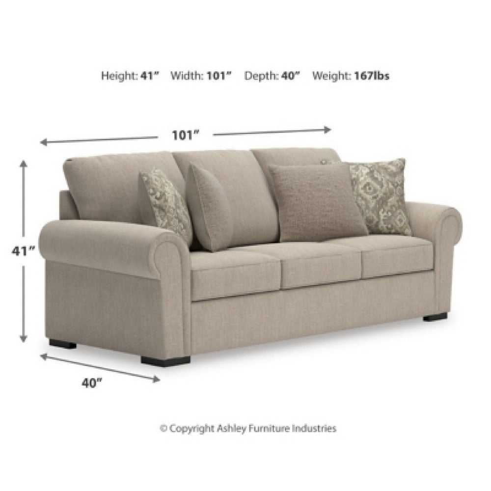 Mecy Oversize Sofa | 4 Pillows | Roll Arms | Heather Brown Chenille 101"
