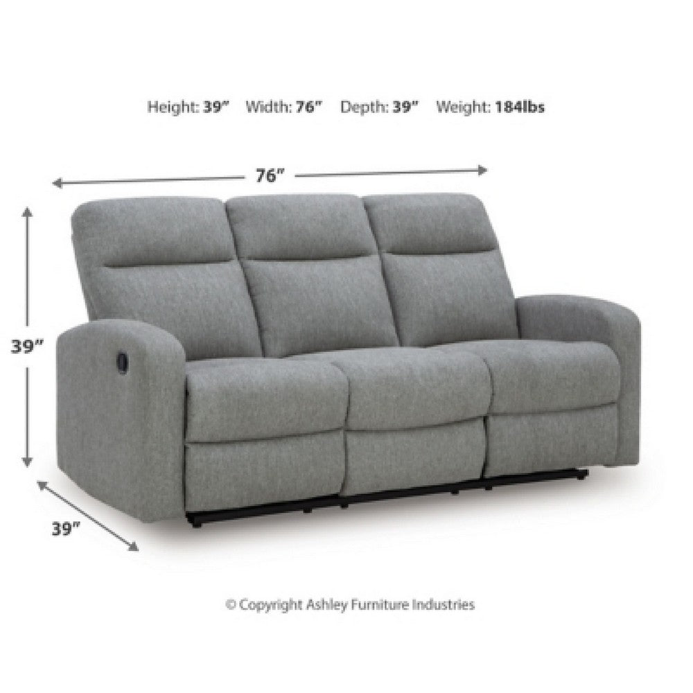 Lete Manual Recliner Sofa | 3 Seater | Foam Fill Gray Polyester 76"