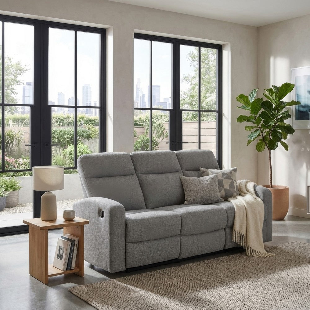 Lete Manual Recliner Sofa | 3 Seater | Foam Fill Gray Polyester 76"