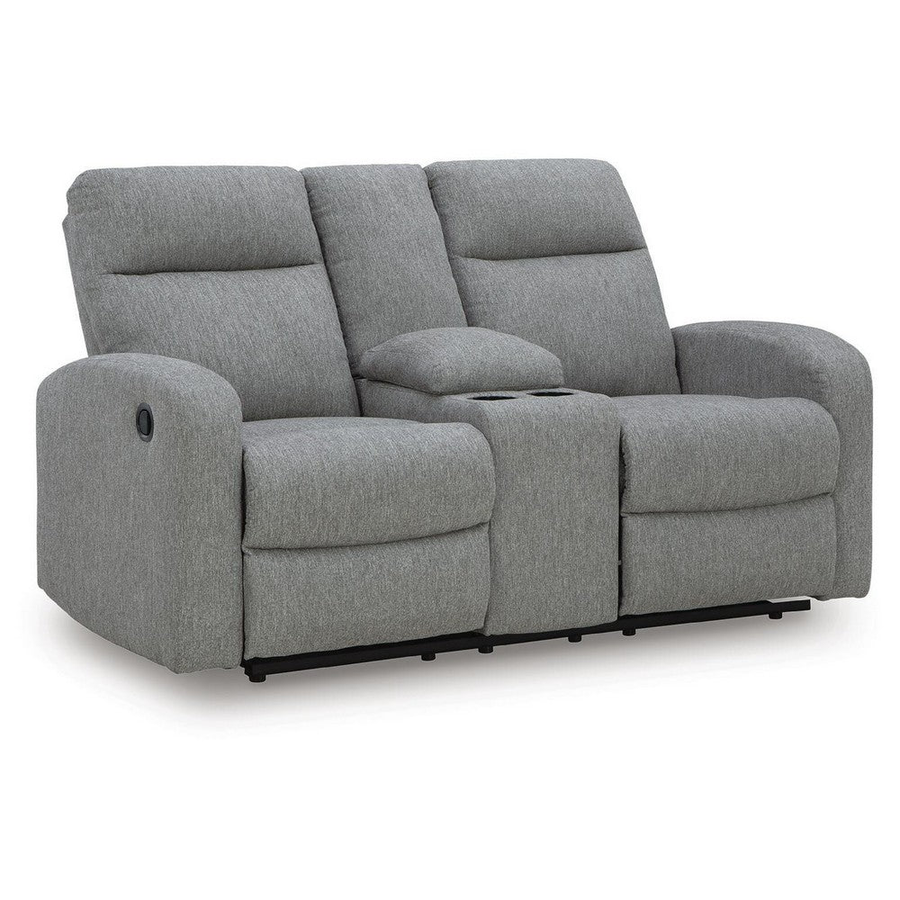 Lete Manual Recliner Loveseat | Storage Console | Gray Polyester 67"