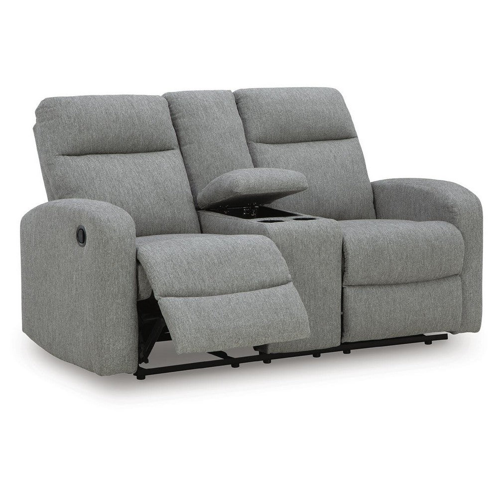 Lete Manual Recliner Loveseat | Storage Console | Gray Polyester 67"