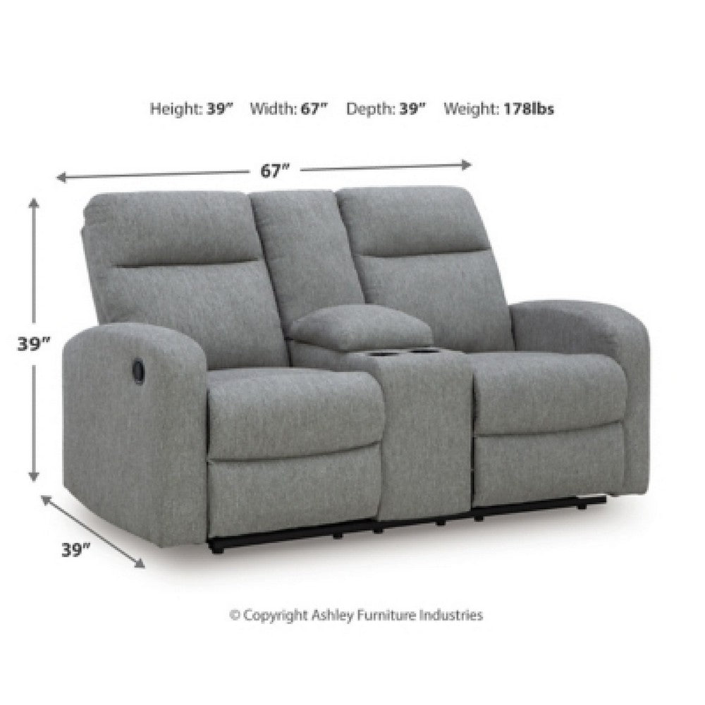 Lete Manual Recliner Loveseat | Storage Console | Gray Polyester 67"