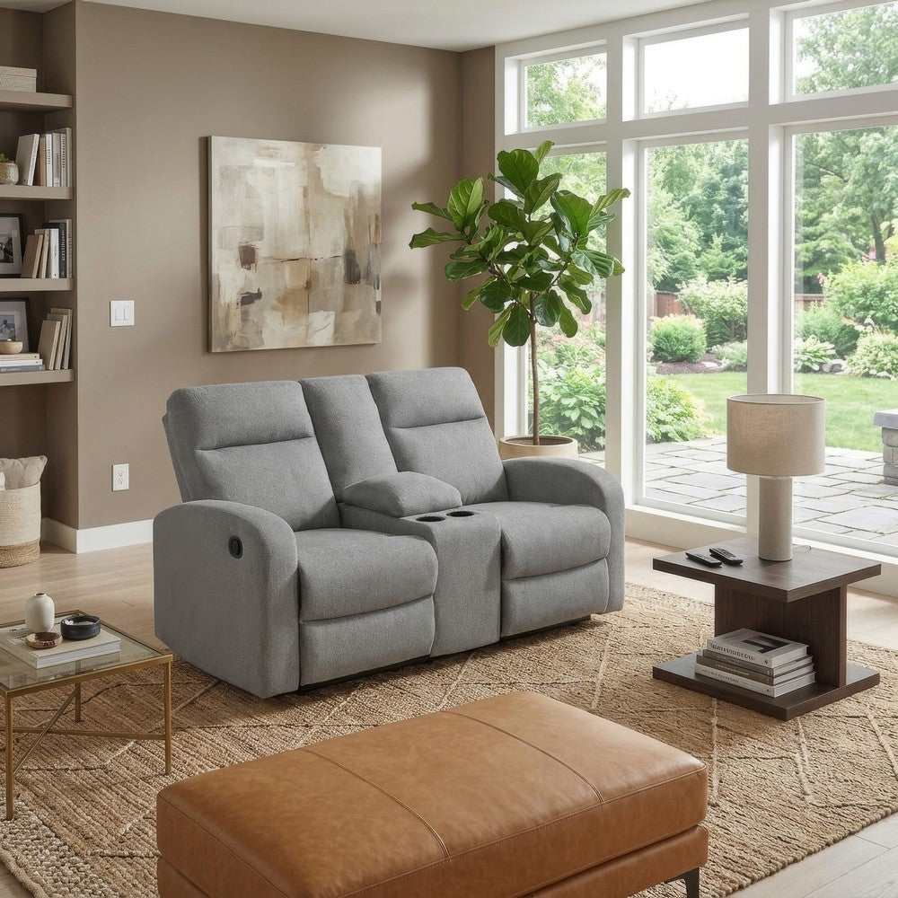Lete Manual Recliner Loveseat | Storage Console | Gray Polyester 67"