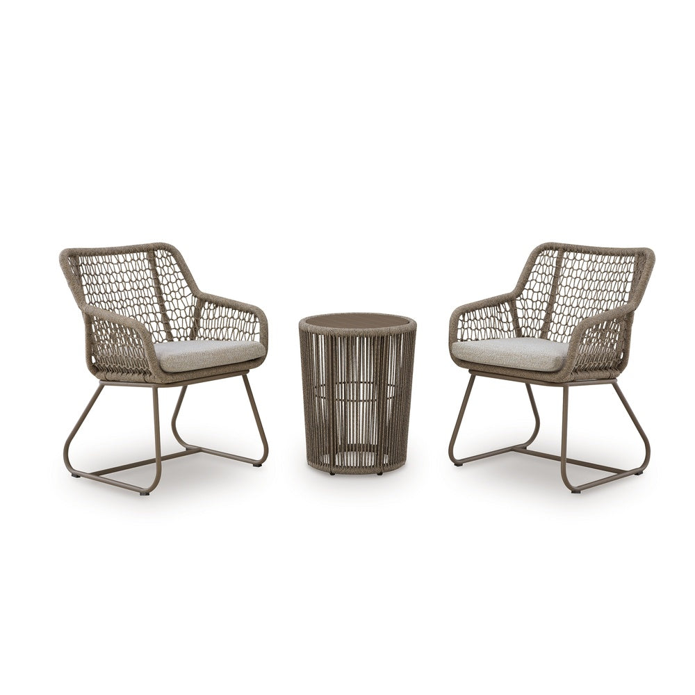 Majo 3pc Outdoor Table & Chair Set | Rope Woven Aluminum | Beige Nuvella