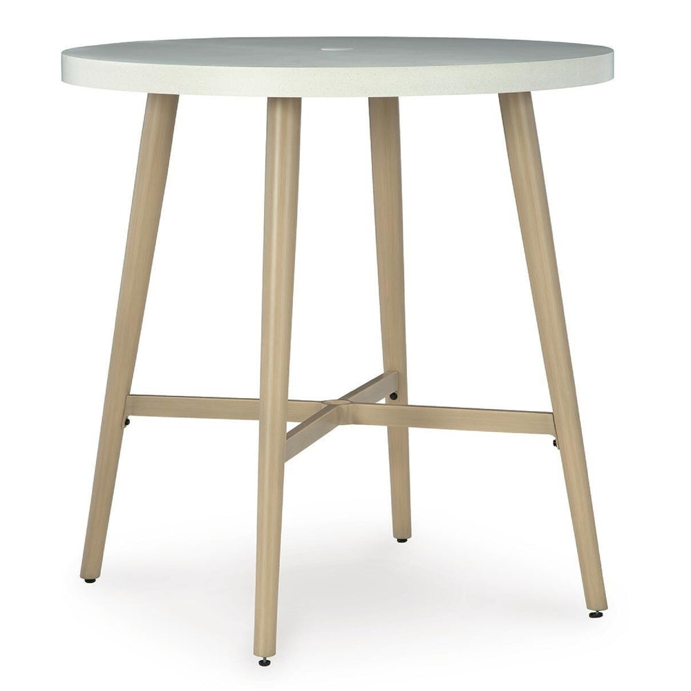 Yami Outdoor Bar Table | Beige Sintered Stone Top | Brown Aluminum 40"