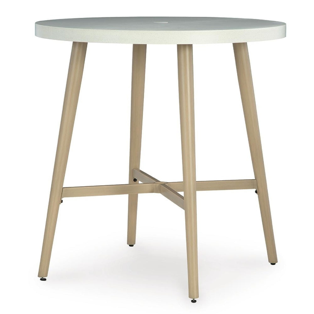 Yami Outdoor Bar Table | Beige Sintered Stone Top | Brown Aluminum 40"