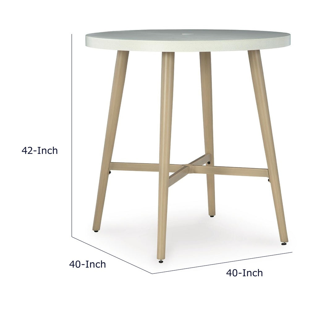 Yami Outdoor Bar Table | Beige Sintered Stone Top | Brown Aluminum 40"
