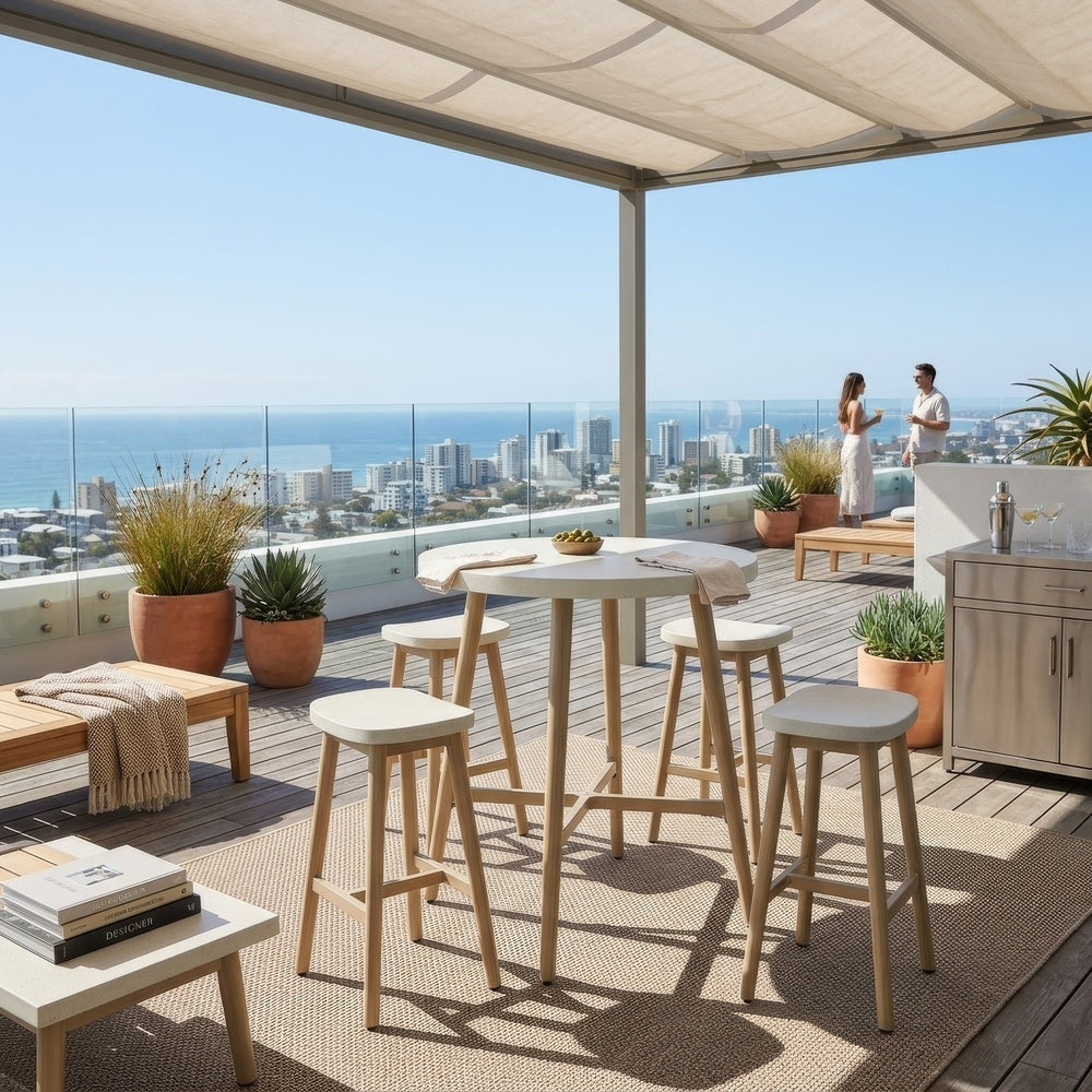 Yami Outdoor Bar Table | Beige Sintered Stone Top | Brown Aluminum 40"