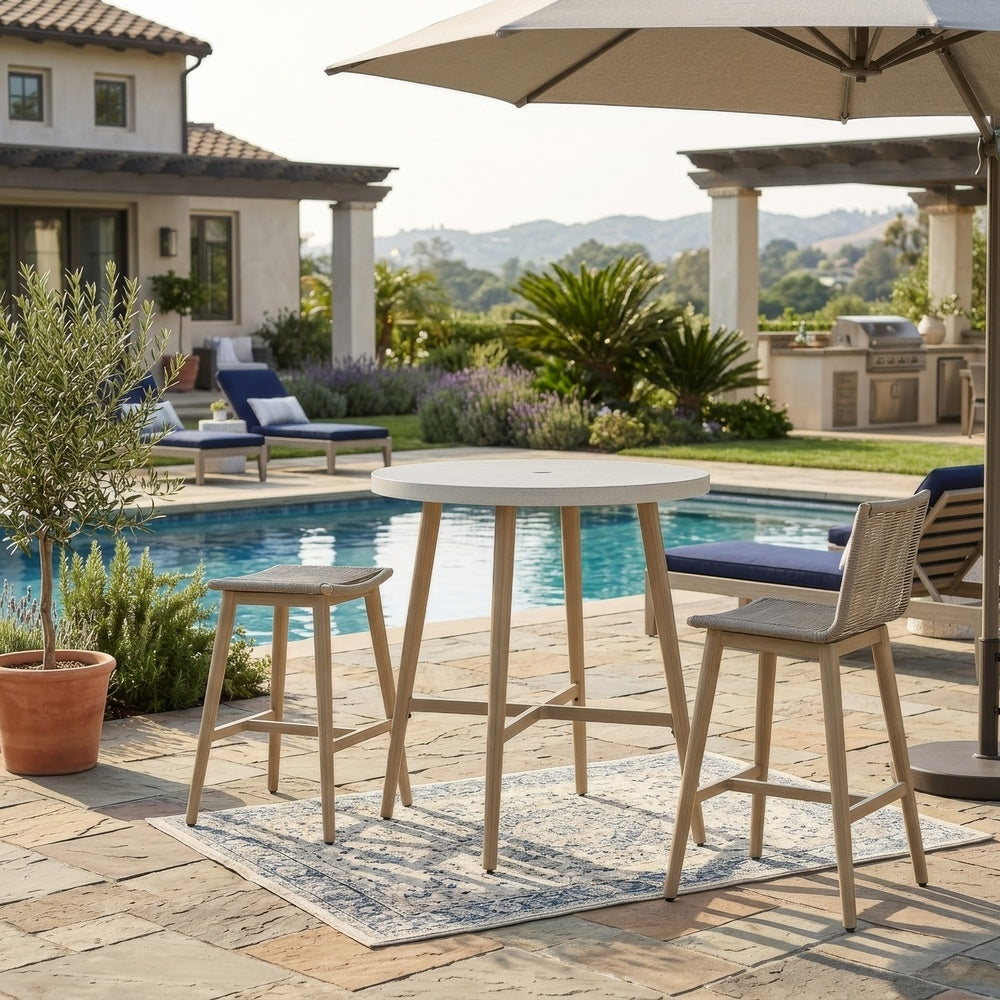 Yami Outdoor Bar Table | Beige Sintered Stone Top | Brown Aluminum 40"