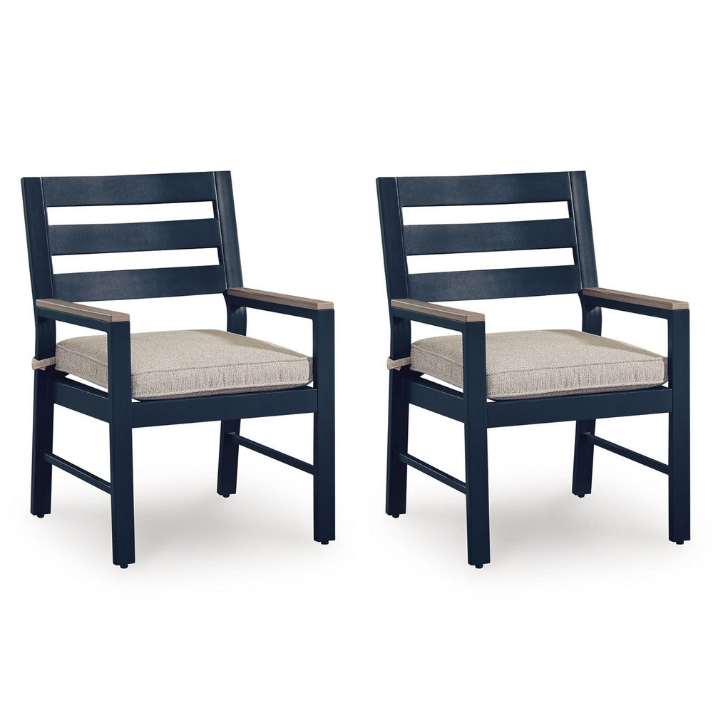 Eina Outdoor Armchair Set of 2 | Foam Fill Beige Nuvella Seat | Navy Blue