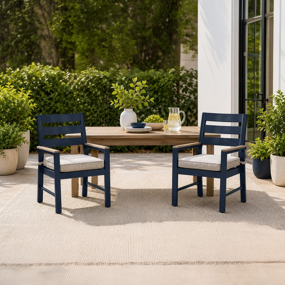 Eina Outdoor Armchair Set of 2 | Foam Fill Beige Nuvella Seat | Navy Blue