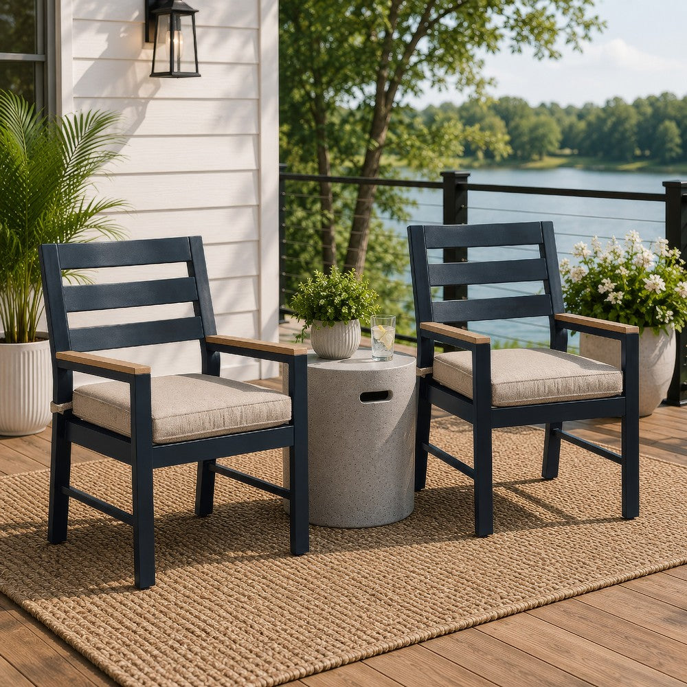 Eina Outdoor Armchair Set of 2 | Foam Fill Beige Nuvella Seat | Navy Blue