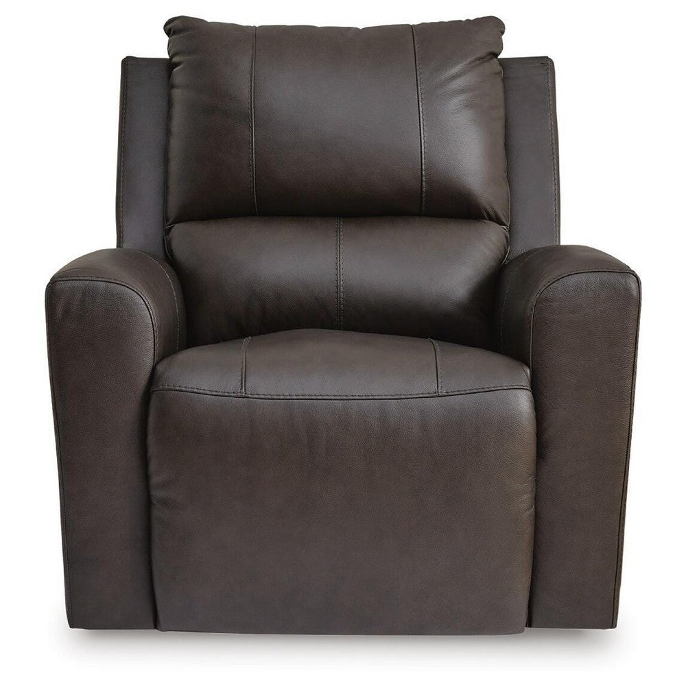 Andie Power Rocker Recliner Chair w USB | Foam Fill Gray Top Grain Leather