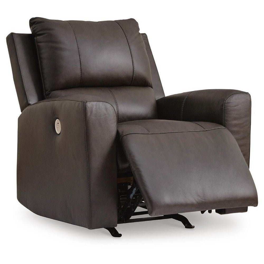 Andie Power Rocker Recliner Chair w USB | Foam Fill Gray Top Grain Leather