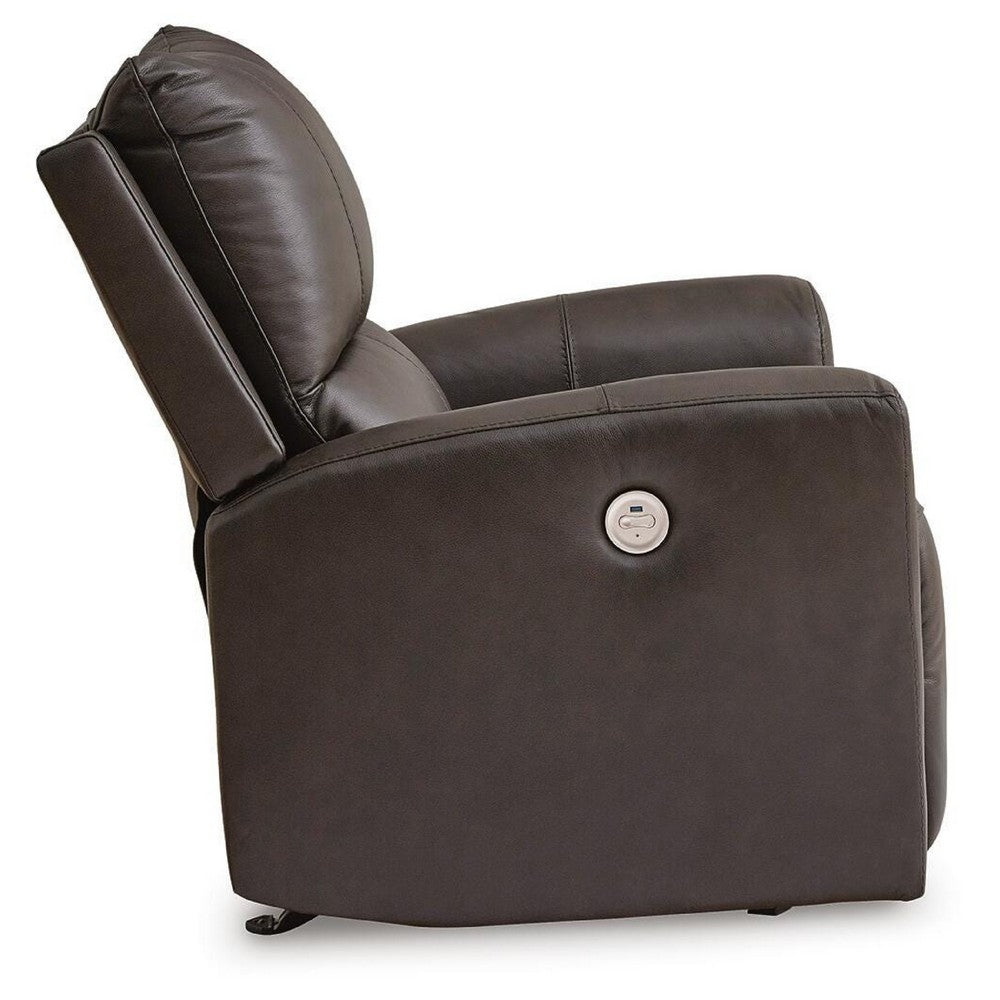 Andie Power Rocker Recliner Chair w USB | Foam Fill Gray Top Grain Leather