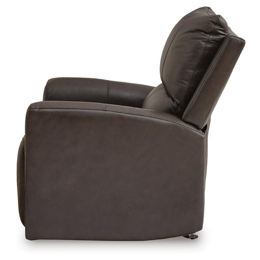 Andie Power Rocker Recliner Chair w USB | Foam Fill Gray Top Grain Leather