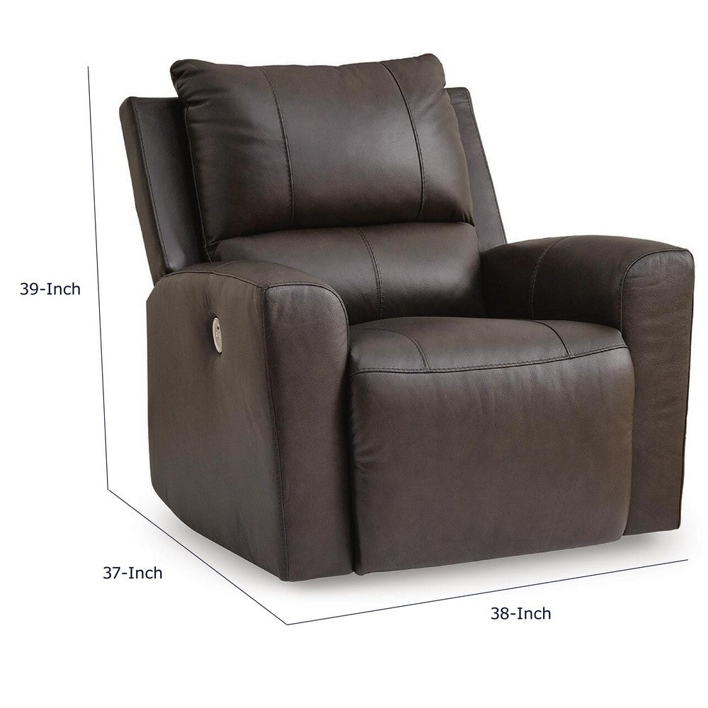 Andie Power Rocker Recliner Chair w USB | Foam Fill Gray Top Grain Leather