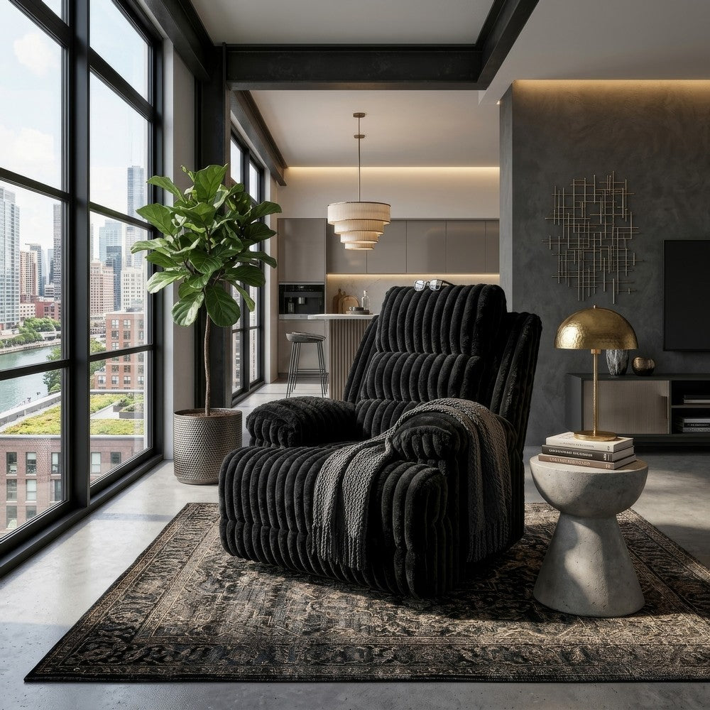 Becca Zero Wall Power Recliner Chair | Pillow Arms | Black Corduroy