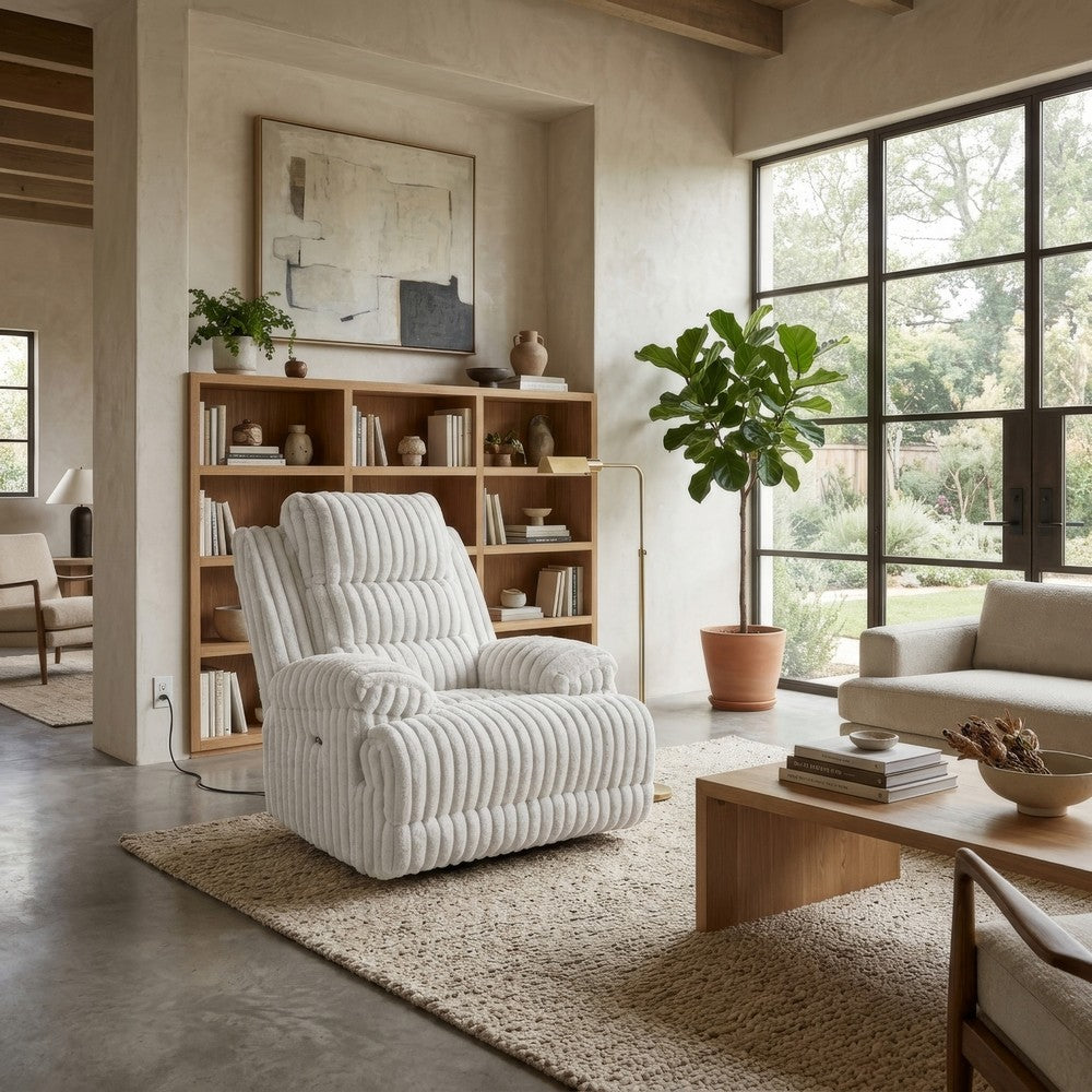Becca Zero Wall Power Recliner Chair w USB | Pillow Arms | Gray Corduroy