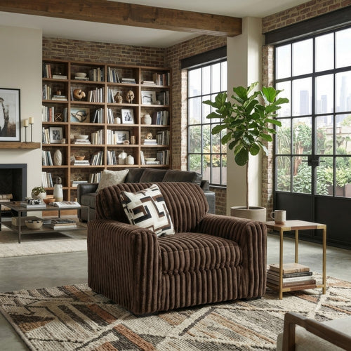 Addy Oversized Chair w 1 Pillow | Foam Fill Chocolate Brown Corduroy
