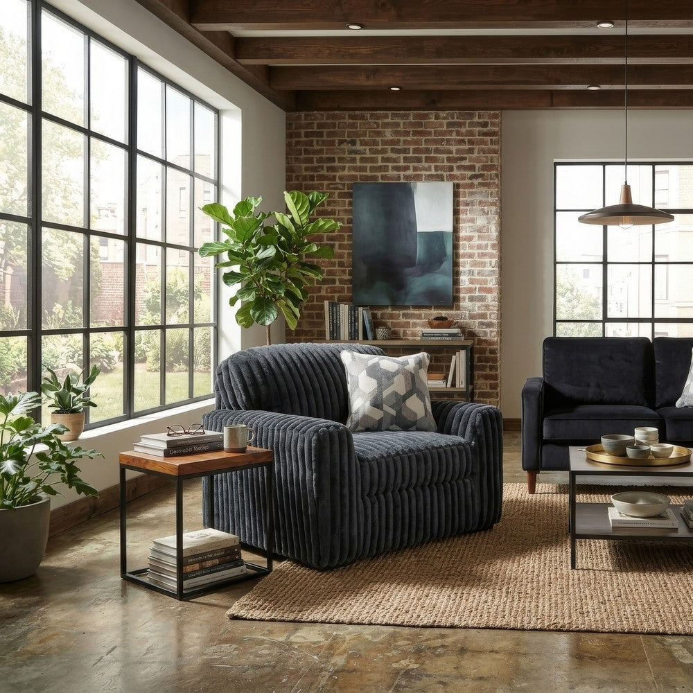 Addy Oversized Chair w 1 Pillow | Track Arms | Foam Fill Dark Gray Corduroy