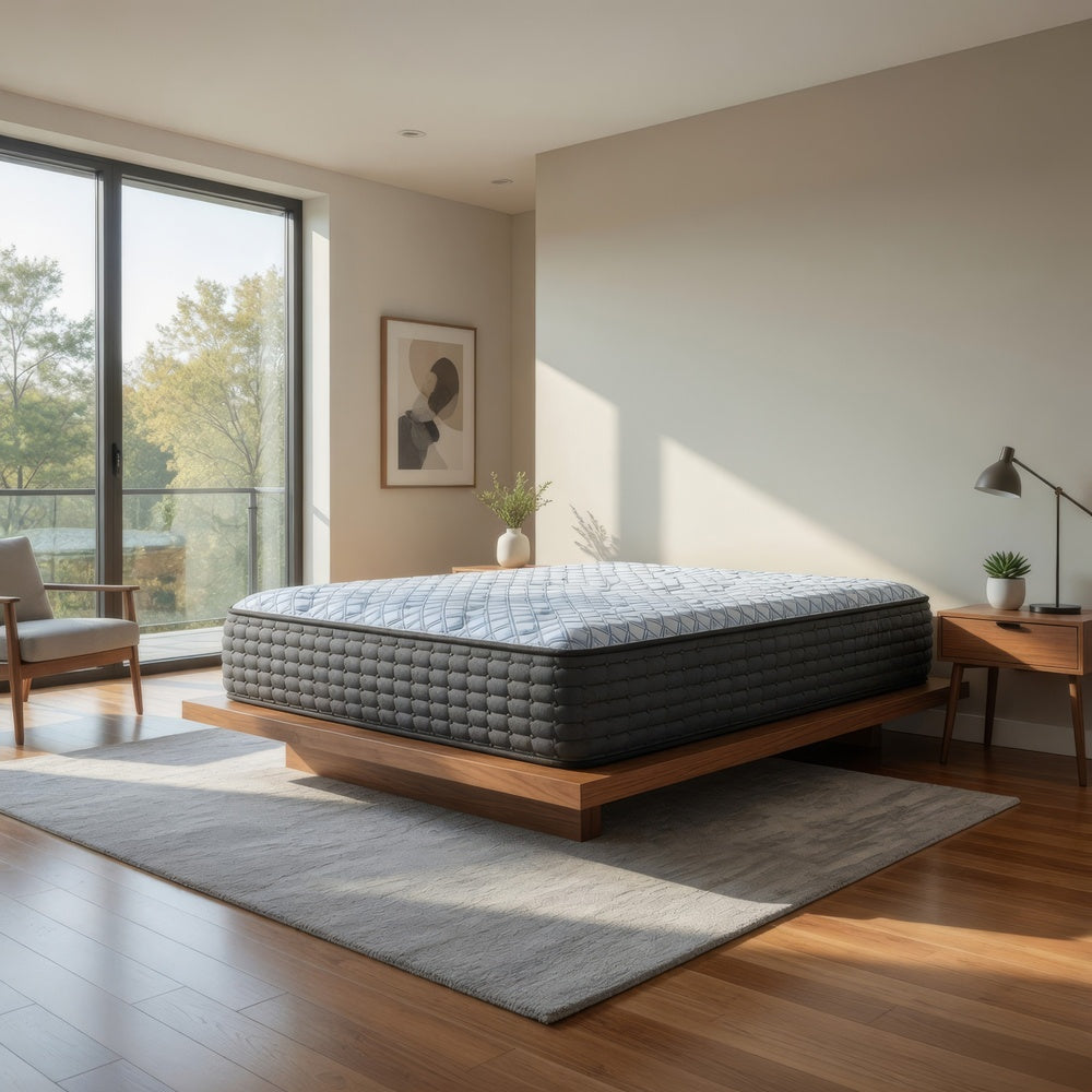 Dyni Plush Queen Mattress | 3-Layer Foam | Blue Stretch Knit Fabric 15"