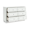 Koze Wide Dresser Chest | 6 Crystal Drawer and Bun Feet | White Wood