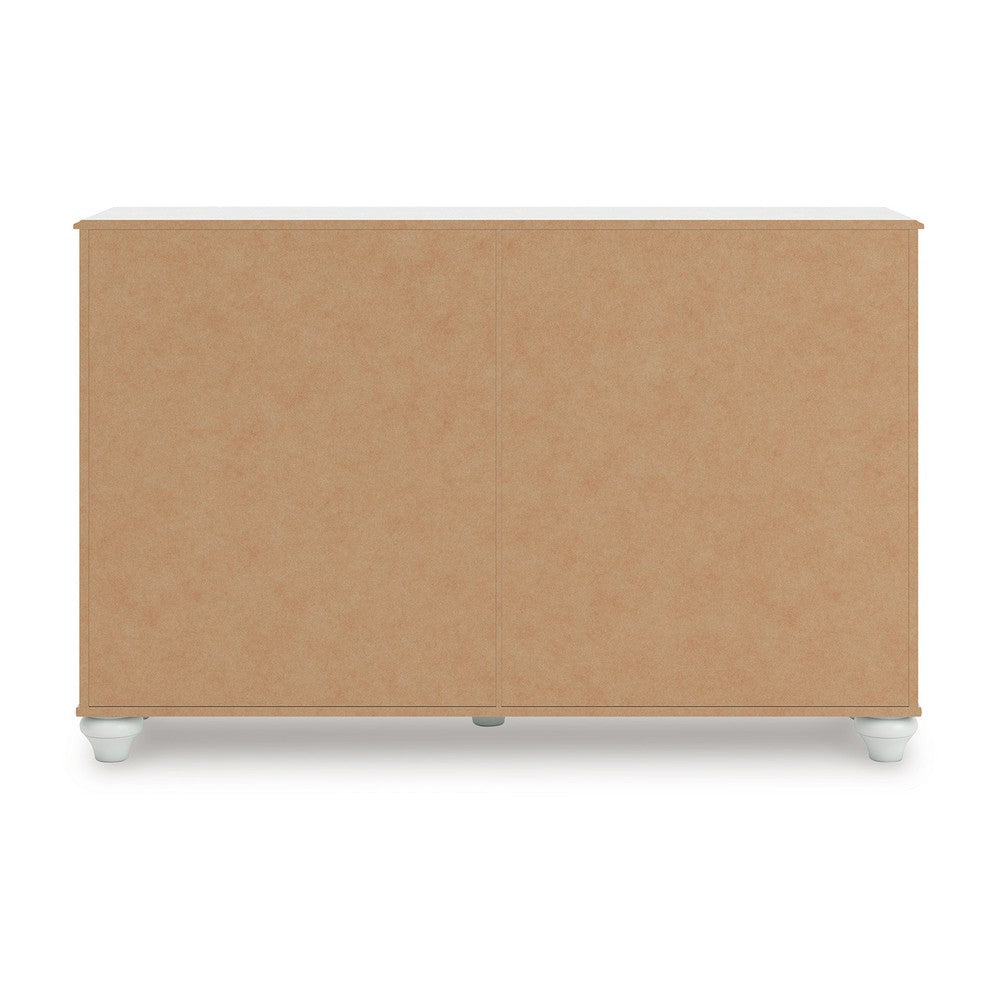 Koze Wide Dresser Chest | 6 Crystal Drawer and Bun Feet | White Wood
