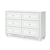 Koze Wide Dresser Chest | 6 Crystal Drawer and Bun Feet | White Wood
