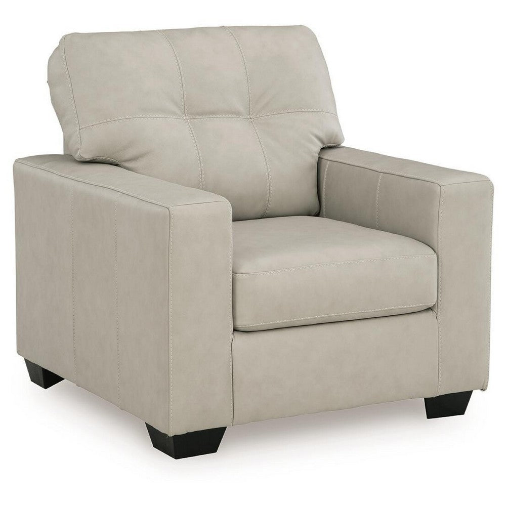 Orion Accent Chair with Wooden Legs | White Bone Tufted Leather-Faux Leather
