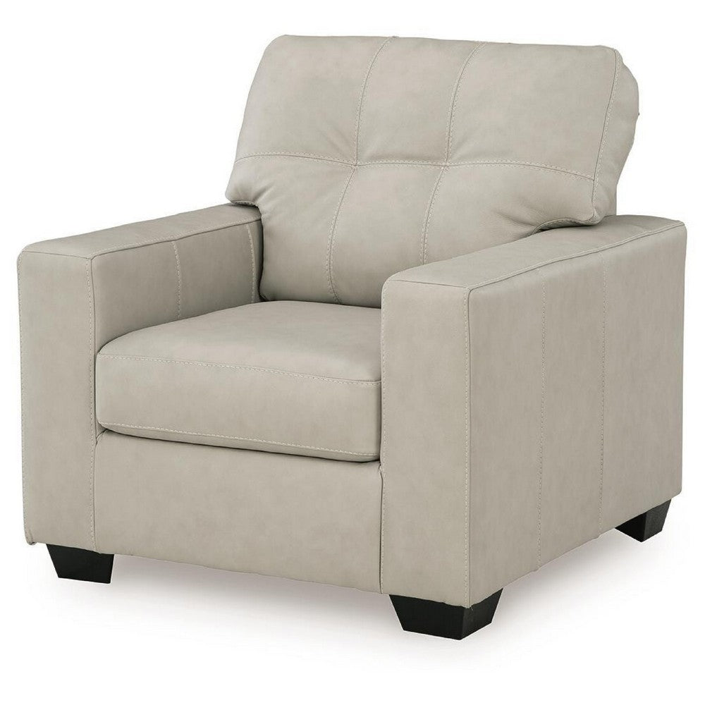 Orion Accent Chair with Wooden Legs | White Bone Tufted Leather-Faux Leather