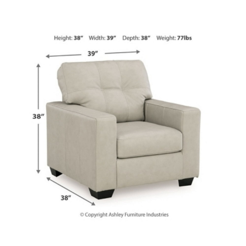 Orion Accent Chair with Wooden Legs | White Bone Tufted Leather-Faux Leather